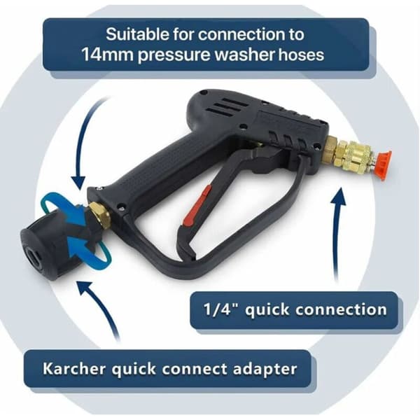 Højtryks bilvaskepistol, 4000 PSI, M22 (14 mm) interface og Karcher quick-connect interface med 5 vanddyse-tilbehør til bilrengøring