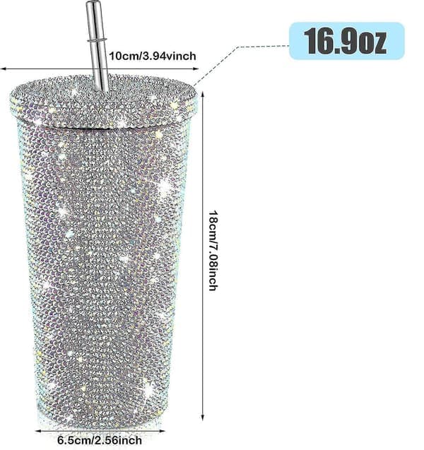 Bling diamant-termokopp, glittervannflaske med lokk Multicolor