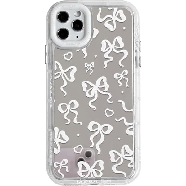 Compatible with iPhone 11 Pro Max Phone Case Cute Mirror Bow Heart Pattern Shockproof Mobile Phone Cover Unofficial Original Accessories