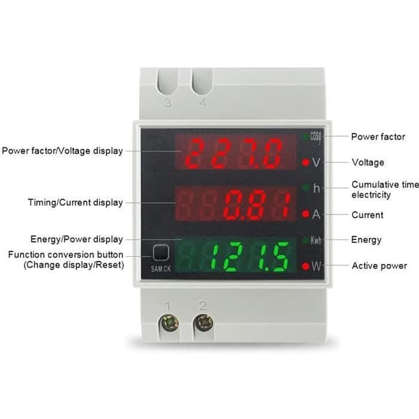Elmätare DIN-skena Voltmeter Amperemeter Digital AC 80-300V 100A Wattmeter