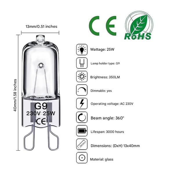 G9 Halogenlampa 25W 230V Varmvit 2700K, 10-pack
