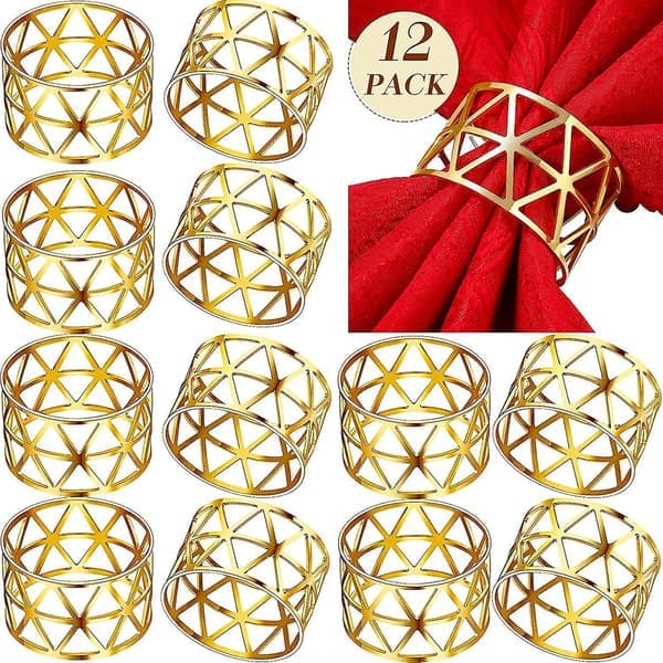Servietringe, 12 guld servietringe, servietringholder til spisestuen (guld)
