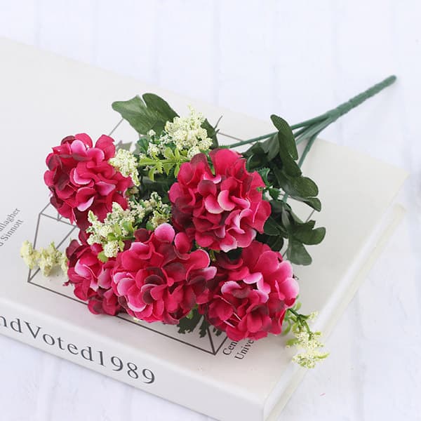 1 Bouquet 5 Heads Hydrangea Silk Flower Artificial Flower Holdi Red