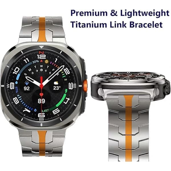 Til Samsung Galaxy Watch Ultra 47mm sommerfuglespænde urrem i titaniumlegering Titanium Orange