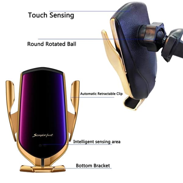 R2 Qi Oplader med Mobilholder til Bil Guld