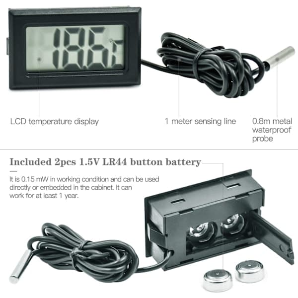 Sæt med 3 LCD akvarietermometre, digitalt termometer