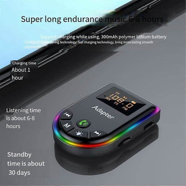 5.3 Bluetooth-sender/-mottaker 2-i-1 Bluetooth-adapter med LED-skjerm RGB-lys for bil PC TV