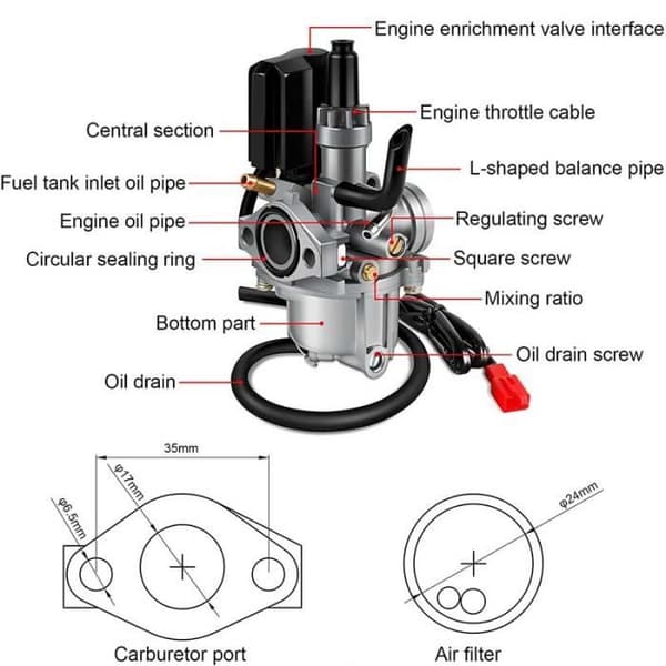 Forgasser for 50cc 2-takts motorsykkelmotor
