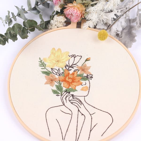 Sæt med komplette serier af broderisæt til begyndere, DIY håndbroderi startsæt, kvinder og blomstermønstre