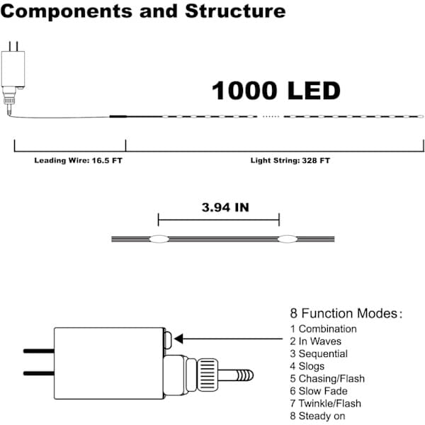 Erittäin pitkät 100 m valosarjat, 1000 LED-ulkojouluvaloa Multicolor