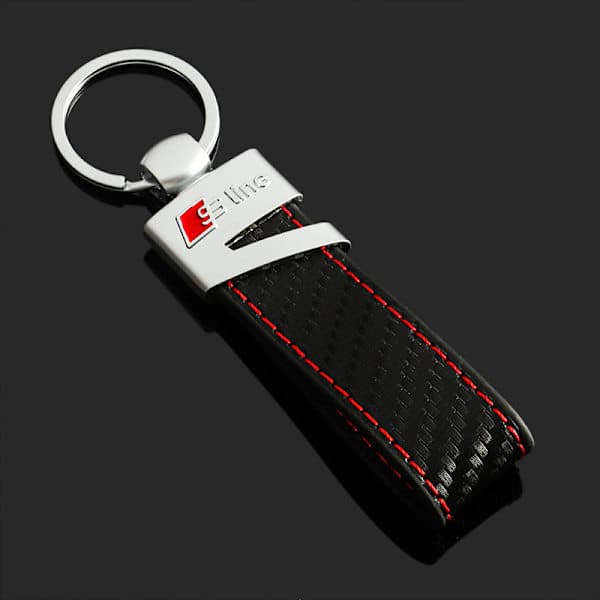 Audi sLine Logo Nøglering Ægte Kulfiber Læder