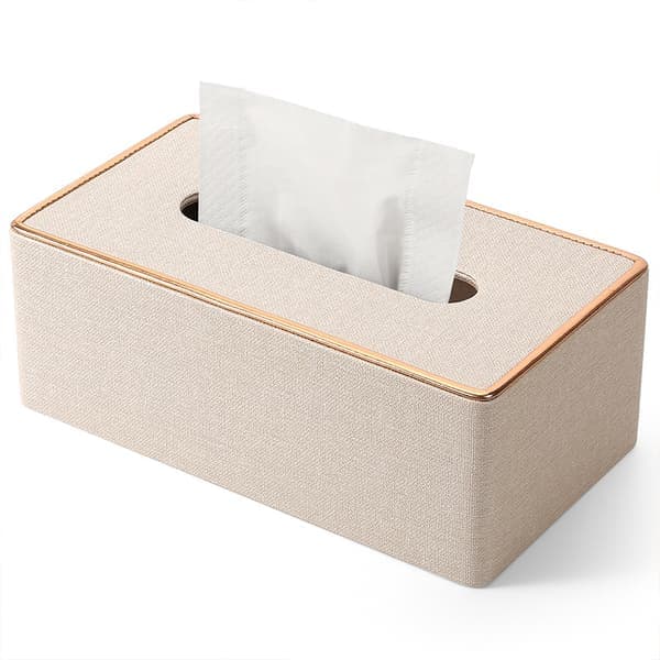 Vevboksdeksel, beige PU-skinn rektangulær Kleenex vevboksholder