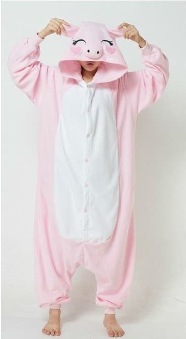 Fancy Cosplay Onesie-pyjama aikuisille, vaaleanpunainen sika, koko S S