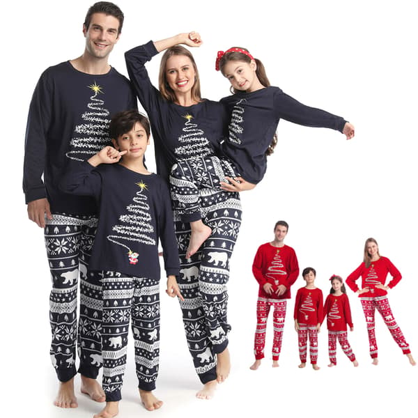 Julepyjamas til familien - Matchende outfit til juleaften - Mørkeblå-Rød XL Mon-Red XL