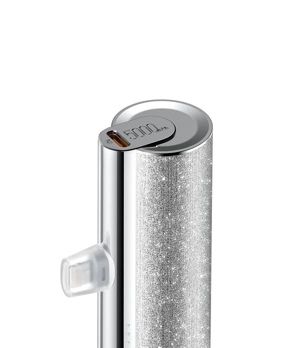 Plug on 5000mAh Mini Bärbar Laddare med Inbyggd Kabel för iPhone & Android Lipstick-C Pink
