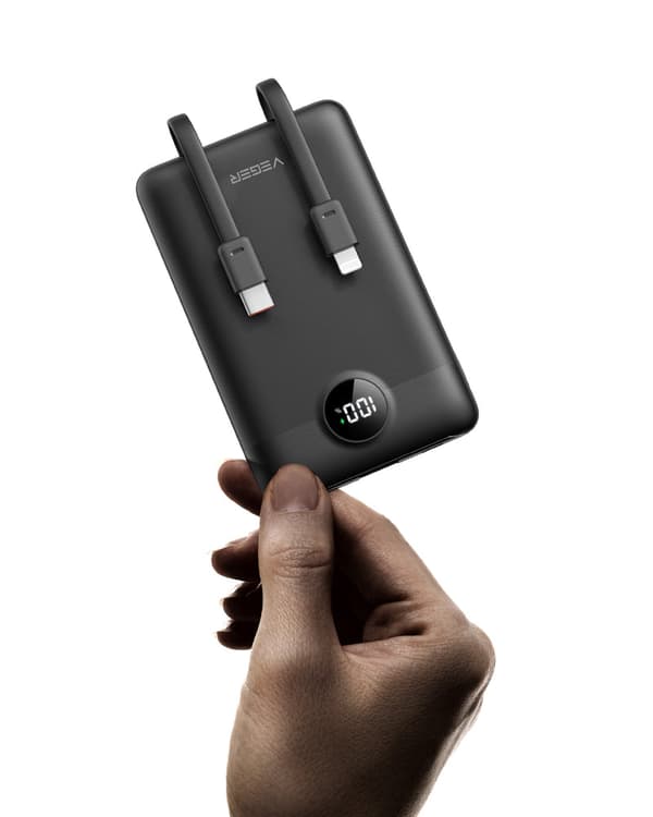 Mini bærbar oplader med indbyggede kabler 10000mAh 22.5W Black