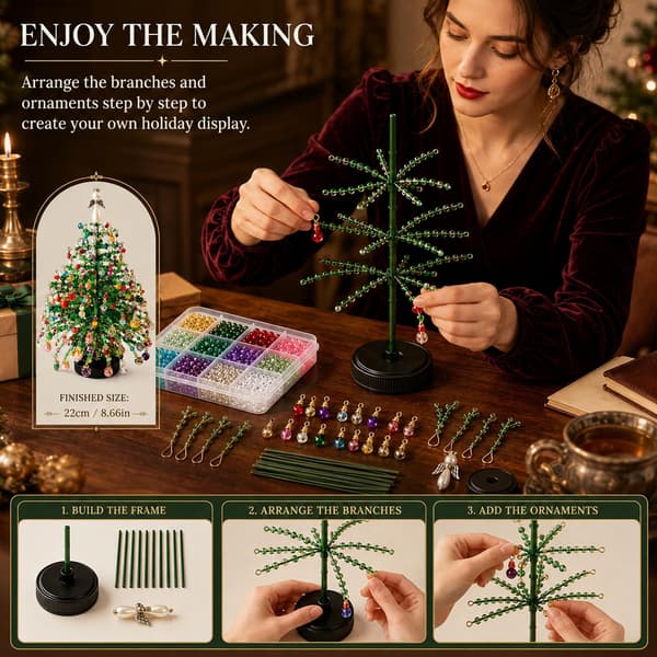 DIY Perle-juletræ, Krystal Jule-krea-sæt (Grøn 1) Grøn 1 Green 1