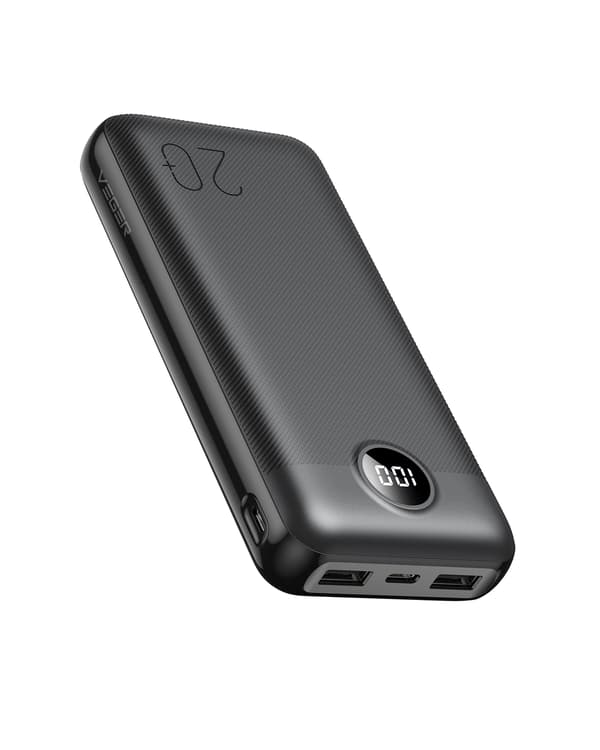 20 000 mAh Powerbank — Doble porter med strømdisplay Black