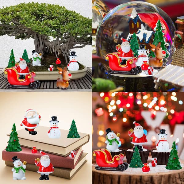 11 miniatyr-resin DIY-hagefigurer, jule-minipyntsett