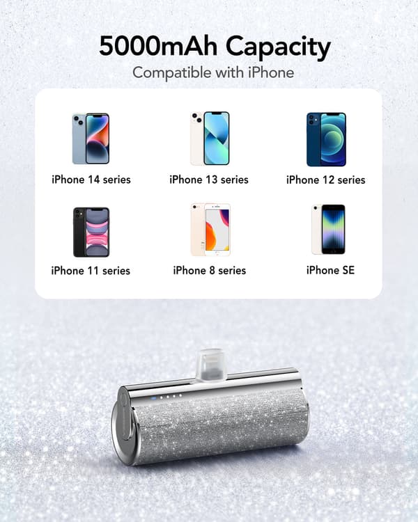 Plug on 5000mAh Mini bærbar oplader med indbygget kabel til iPhone og Android Lipstick-C Pink