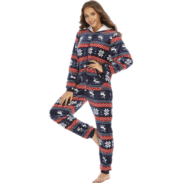 Julpyjamas i ett stycke för kvinnor, lång och lös, storlek L L