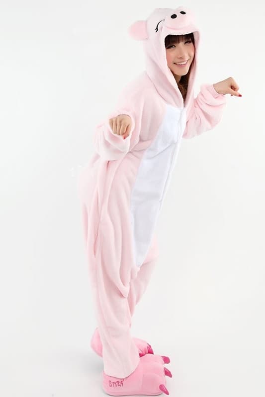 Fancy Cosplay Onesie-pyjama aikuisille, vaaleanpunainen sika, koko S S