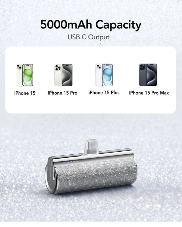 Plug on 5000mAh Mini bærbar oplader med indbygget kabel til iPhone og Android Lipstick-C Pink