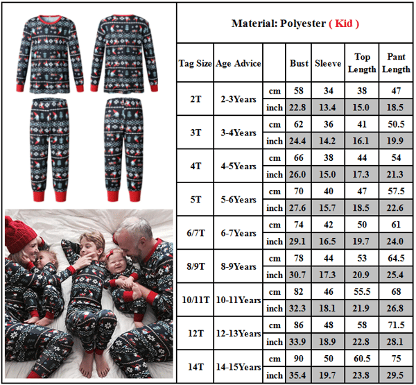 Matchende julepyjamas til voksne og børn, nattøj, pyjamassæt, børn 4-5 år Kids 4-5 Years
