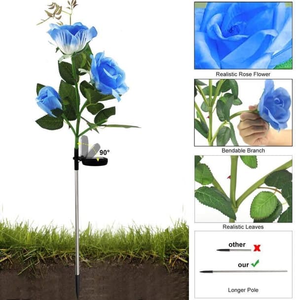 2 Pak (Rose Blå) Solcellehavelys Dekorative Vandtætte Udendørs