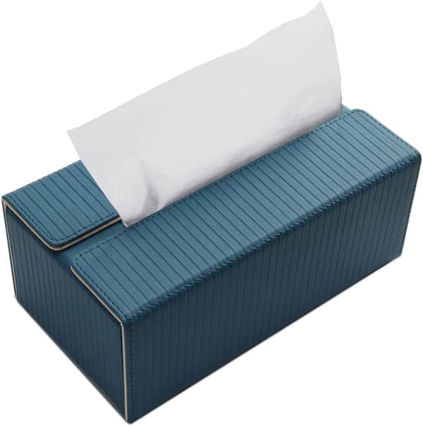1 stk. (Blå+Aprikosstriper) Rektangulær Tissue Box i Lær