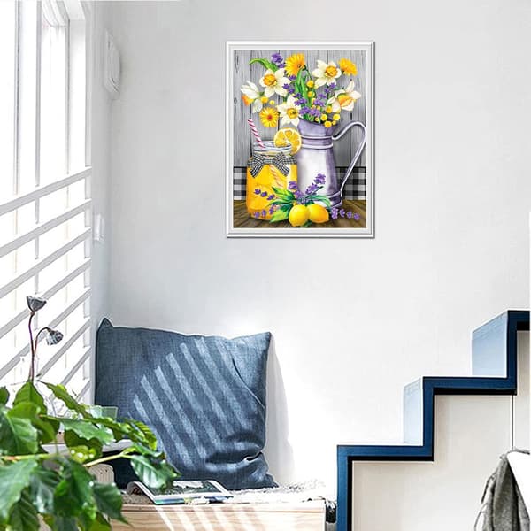 5D DIY Diamantmalingssæt, 30x40cm Blomster Citron Diamantmaling