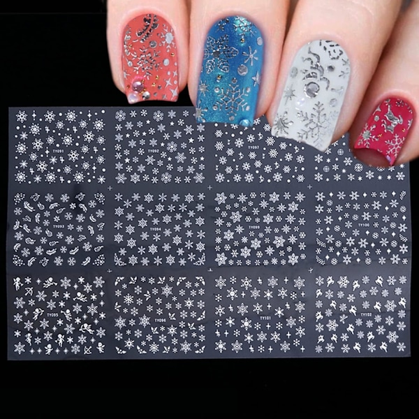 Snowflake Nail Stickers - 3D Snowflake Winter Decals för jul