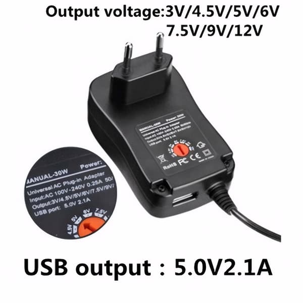 3V-12V 2.1A AC/DC-adapter Justerbar strømforsyning Universal opladeradapter til LED-pærestrimmel CCTV