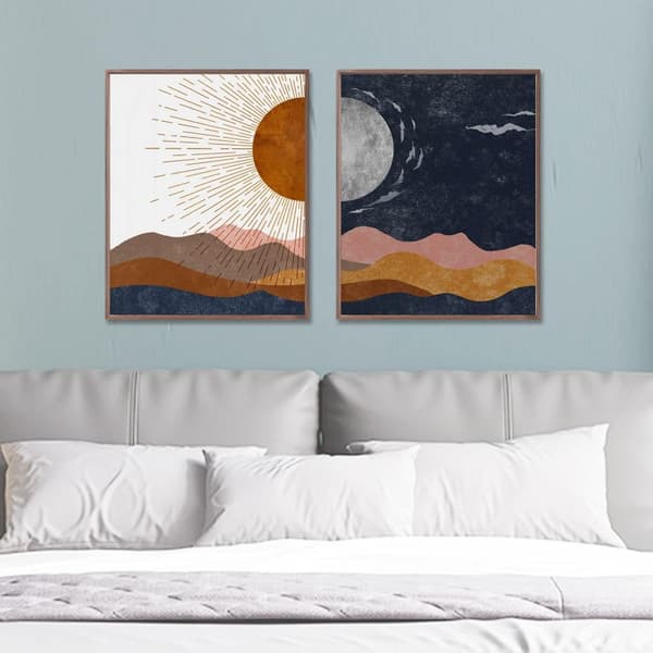 21x30cm Indretning Boho Bjerge Vægkunst Prints, Dag og Nat Sol
