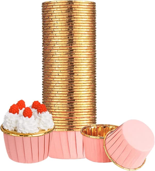 50ST Folie Metallic Cupcake Liners Rosa Baking Cups
