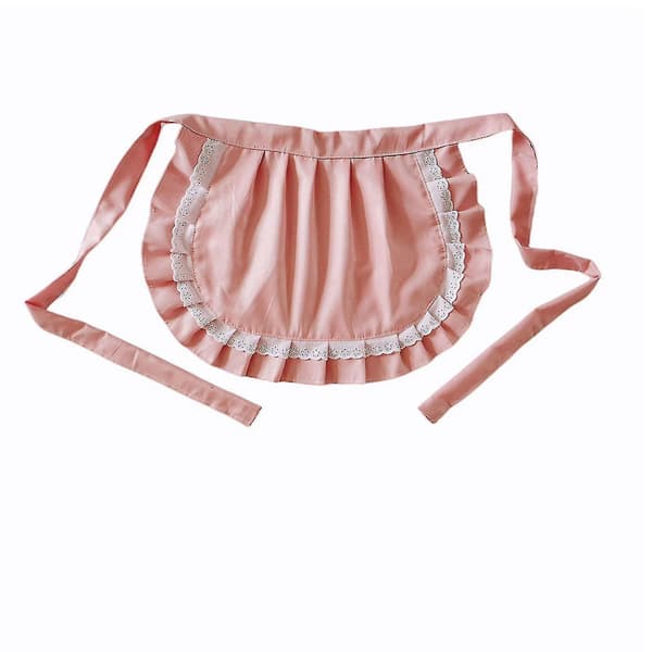 Retro Förkläden Midja Förkläde För Flickor Tight Kostym Vit Bomull Halv Förkläde Fest Het Pink-White