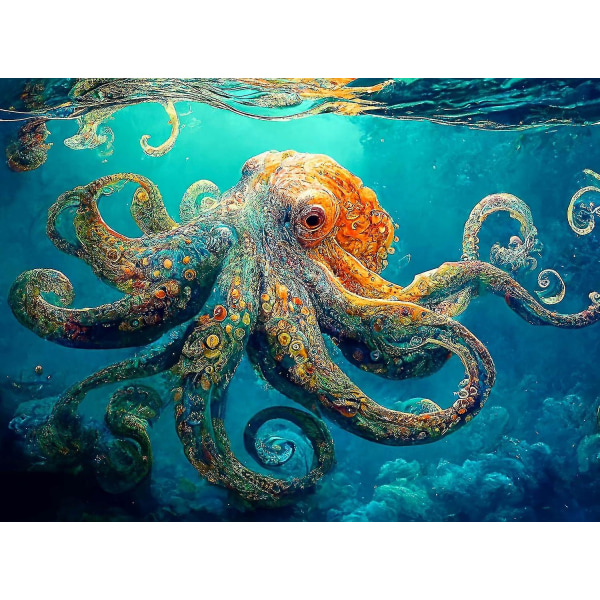 Deep Blue Octopus Odyssey: Premium 3005001000 Pussel för vuxna - Bästa nya miljövänliga marina konstpussel - Unik Brain Teaser, Fo 1000 Pieces