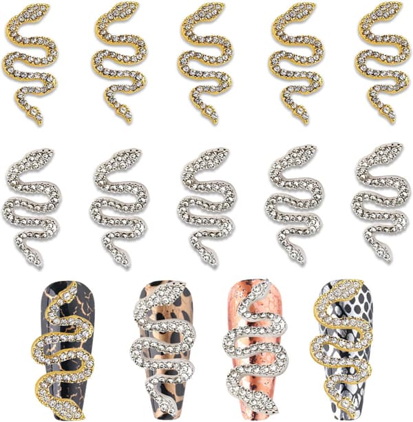 10 Stycken Orm Nagelberlocker 3D Orm Strass Nagelkonst Berlocker D
