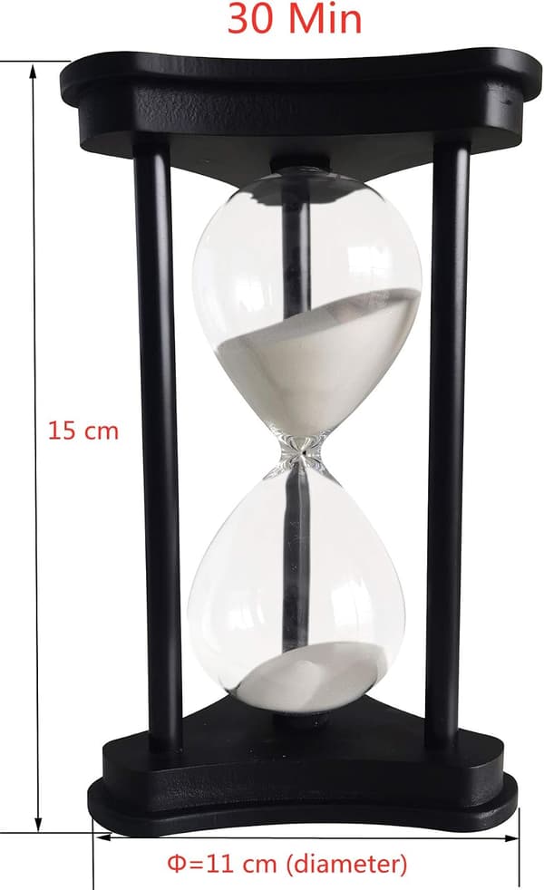 Hvit timeglass-timer for 30 minutter, sandglass-timer 30 minutter S
