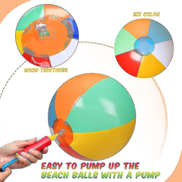 10-pack 8,7 tum uppblåsbar badboll för barn och vuxna blåser upp regnbågsfärgad badboll