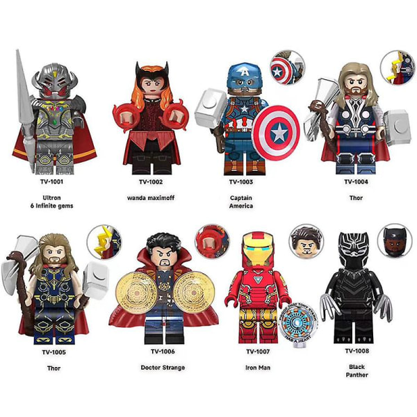8st/ set Marvel Avengers Thor Minifigures Super Hero Comic Building Block Figurer Dc Minifigure Barnleksaker sm568