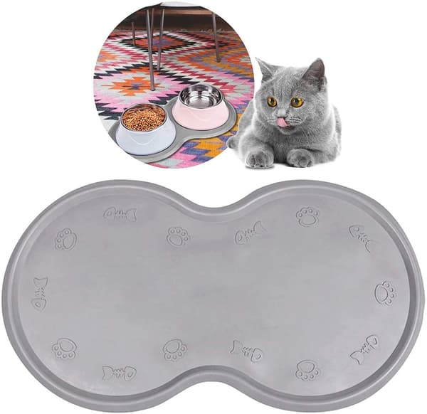 Fodermåtte til kæledyr til katte og hunde, silikone katte- og hundefodermåtte vandtæt kæledyrsfodermåtte med hævet kant skridsikkert let at rengøre design til indendørs