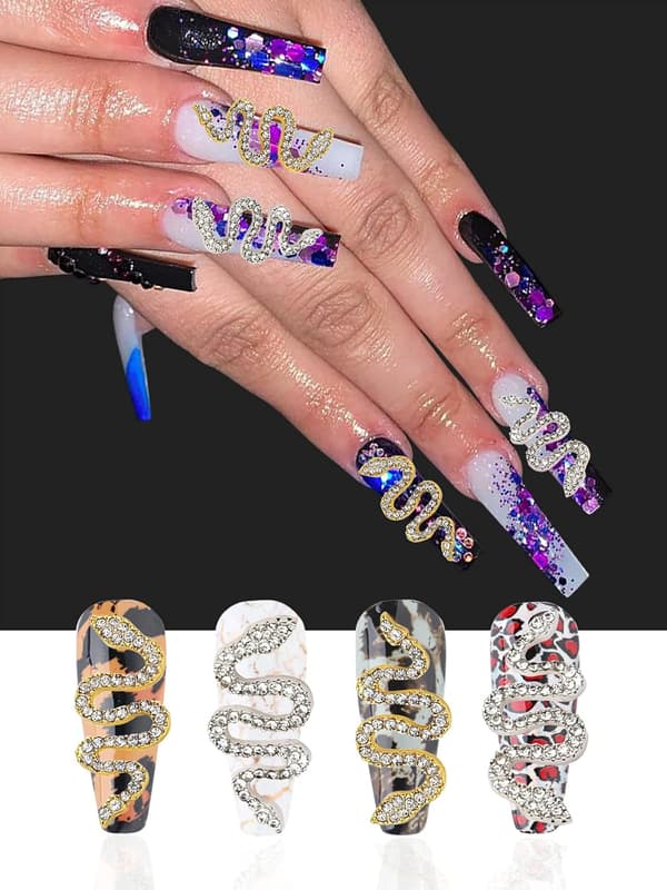 10 Stycken Orm Nagelberlocker 3D Orm Strass Nagelkonst Berlocker D