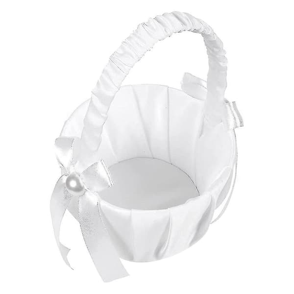 2-pack bröllopsblomkorg i satin med rosett, blomkorg för fest med rosett white