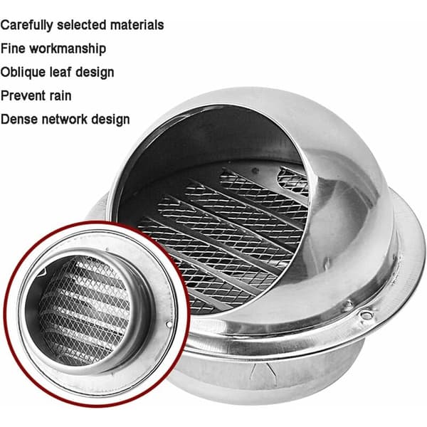 Udendørs ventilationsdæksel til vægudluftning, ventilationsnet i rustfrit stål med insektbeskyttelse og modhageforbindelse, metal tørretumbler ventilationsdæksel til
