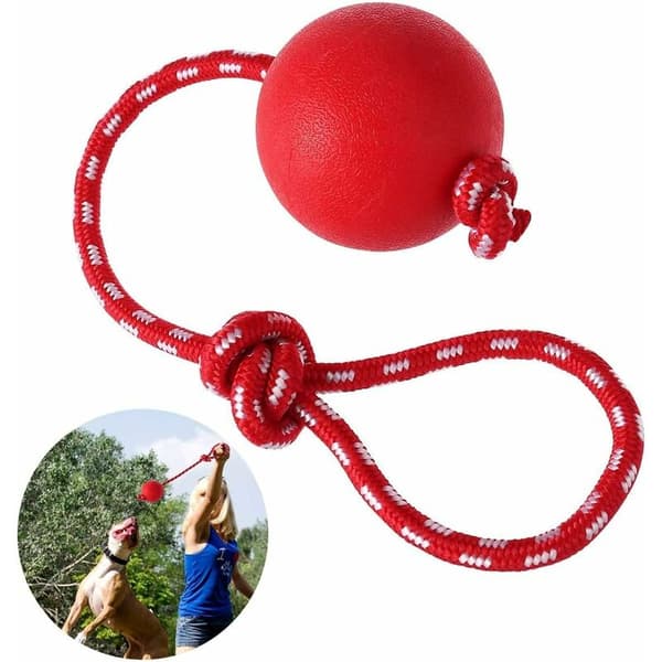 Hundekastebold, 1 stk. elastisk hundebold med reb, naturlig ru