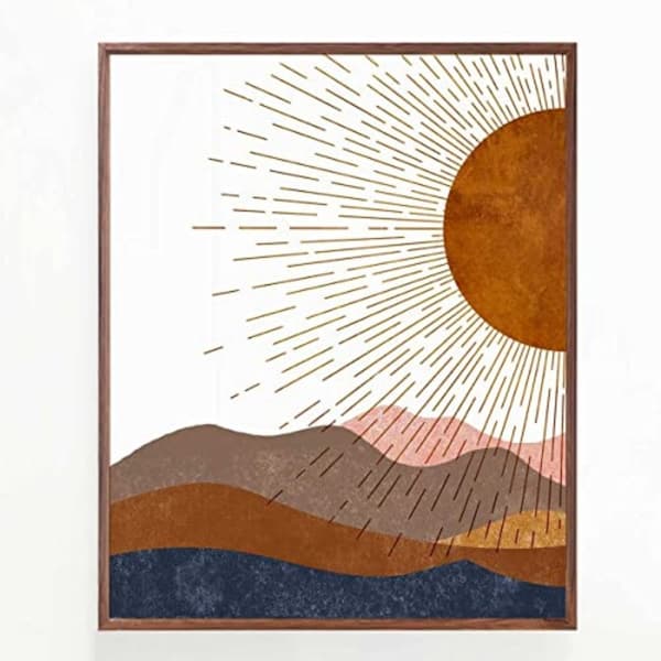 21x30cm Indretning Boho Bjerge Vægkunst Prints, Dag og Nat Sol