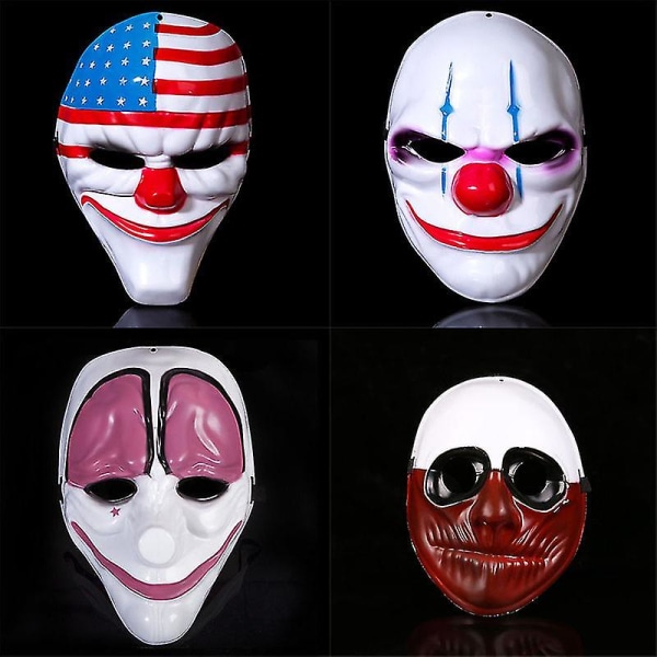 Halloween Hot Scary Clown Payday 2 Mask Cosplay Masquerade Prop Carnival Mask Joker Dallas Wolf Hoxton Chains Filmrekvisita Mask Flag clown mask