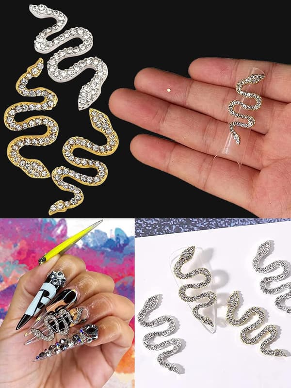 10 Stycken Orm Nagelberlocker 3D Orm Strass Nagelkonst Berlocker D