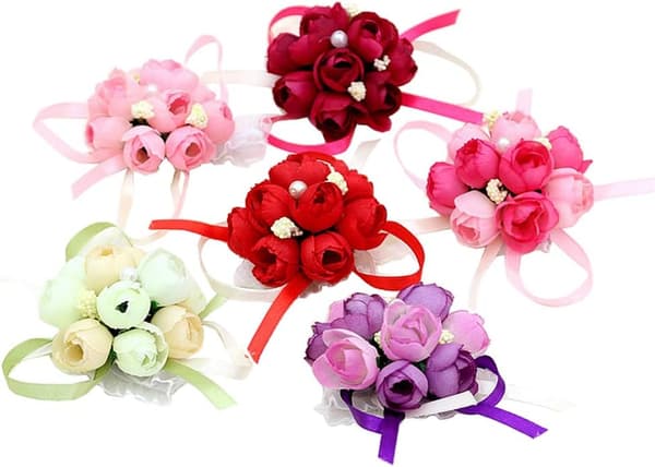 6 stk. tilfældig stof farve simulering perle blomster armbånd bryllup